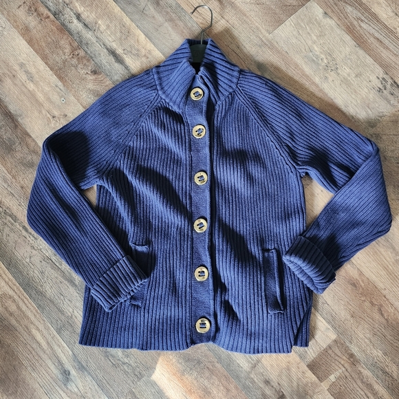 Lauren Jeans Company Sz M Navy Heavy Ribbed Cardigan/Jacket with Gold Buttons - Picture 1 of 5